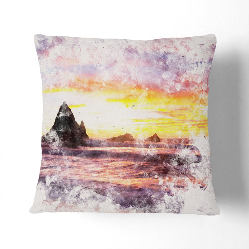 Martins Beach Watercolour Cushion with Filling, 55cm H x 55cm W x 20cm D