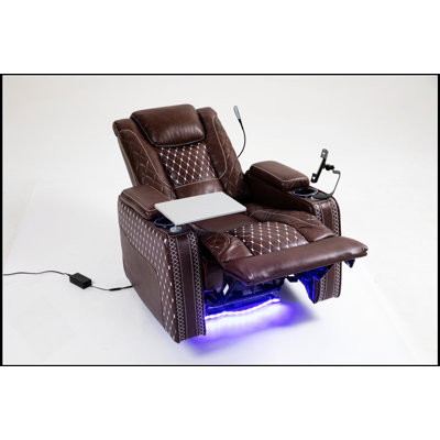 Fauteuil inclinable Power Zero Gravity avec fonctions multifonctionnelles - Accoudoir de rangement et porte-gobelet - Table pour ordinateur portable et support pour téléphone - Lampe de lecture et DEL - Inclinaison à position infinie pour le salon et le bureau