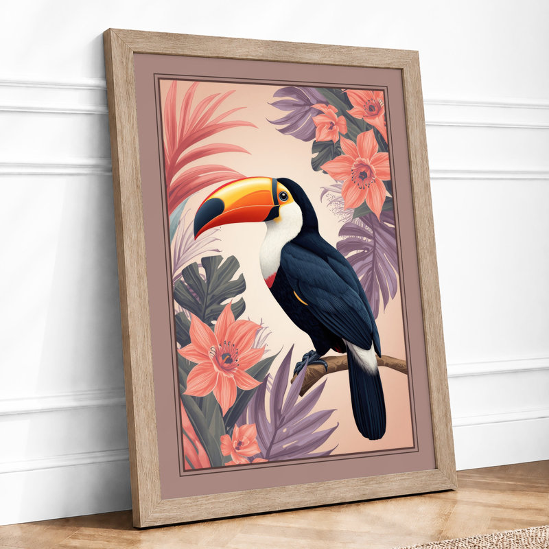 Toucan Among Blooms Boho - Framed Print, A3 - 42.0 x 29.7 cm, Oak