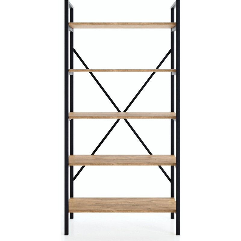 Bibliothèque élégante en pin atlantique, 35,4 x 70,9 x 13,4 pouces | 100% panneau de particules enduit de mélamine, profondeur de la tablette: 11,8 pouces | Idéal pour la maison ou le bureau, solution de rangement durable et élégante