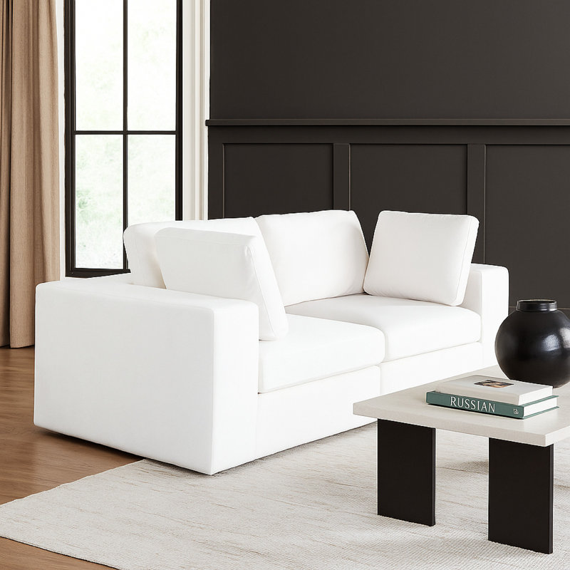 Lipi 2Pc Modular Sofa Set, Mist White, 82 Inch Solid Wood Frame