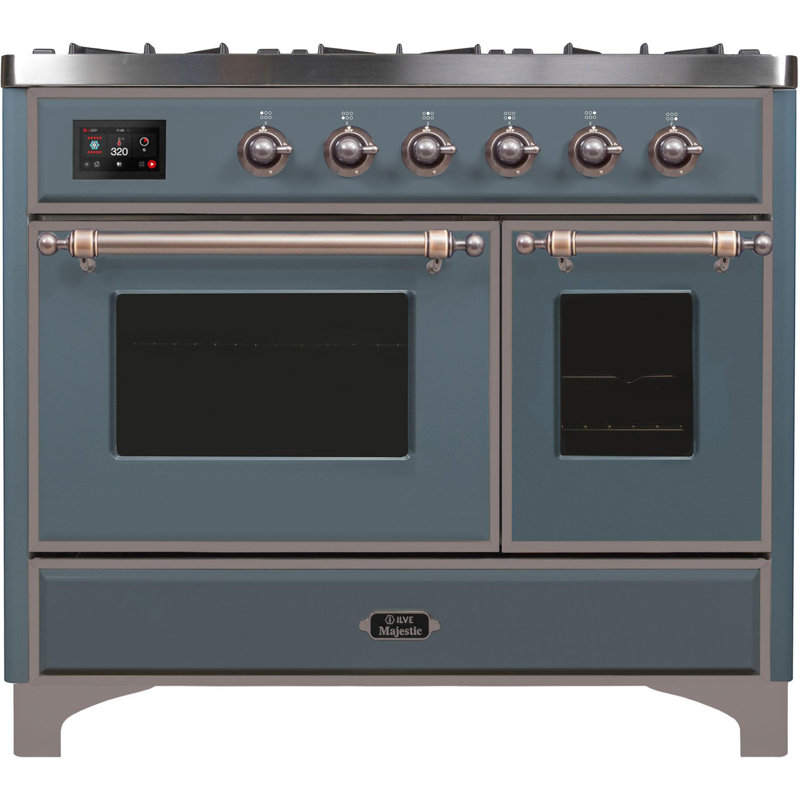 Cuisinière à double combustible de 40 po avec 6 brûleurs scellés et plaque chauffante ILVE Majestic II Series