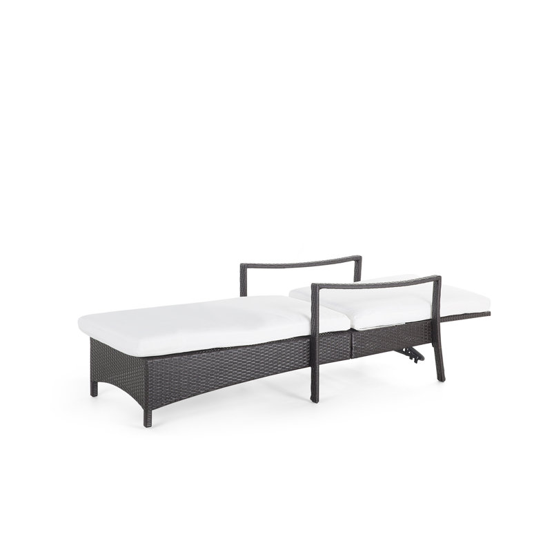 192cm Long Reclining Single Chaise with Cushions, Dark Brown, White