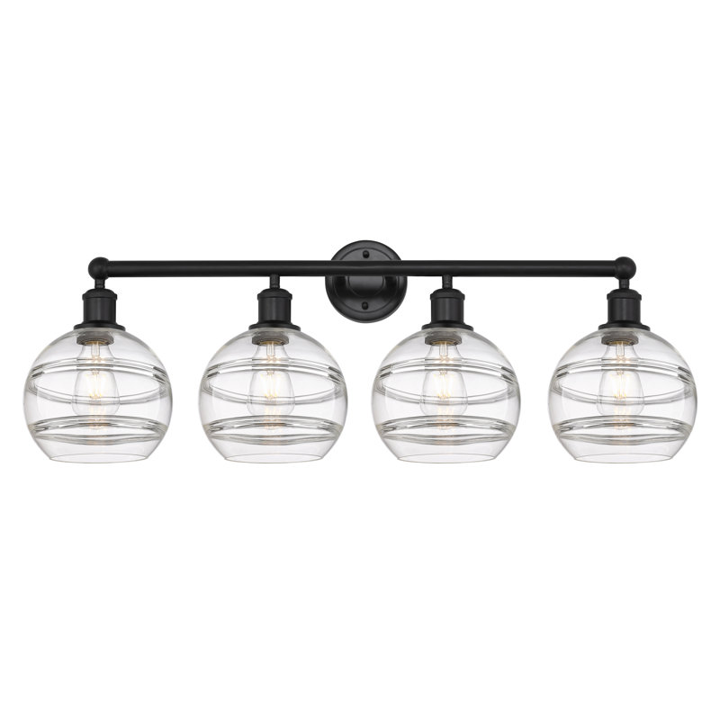 Éclairage pour meuble-lavabo à 4 lumières à intensité variable Chartoff, Transparent, Noir mat