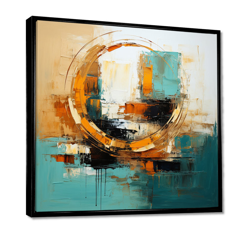 Gilded Simplicity - Art mural abstrait, H 16 po x l 16 po x P 1 po, Cadre flottant noir