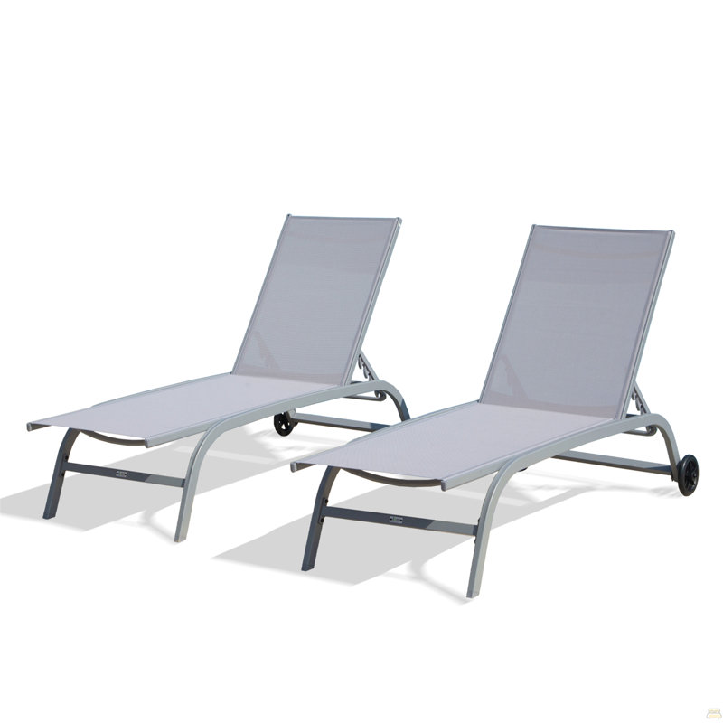 Ensemble de 2 chaises longues d'extérieur, Gris, Gris