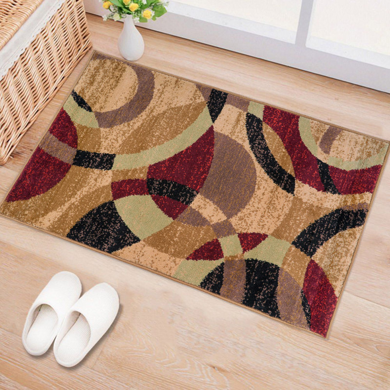 Tapis géométrique multicolore rouge / brun / noir Mehul pour tapis de salon, chambre à coucher, entrée ou salle à manger