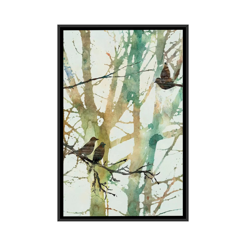 « botanique oiseaux i », impression sur toile, H 26 po x l 18 po x P 1,5 po, Toile avec cadre noir, Pas de tapis