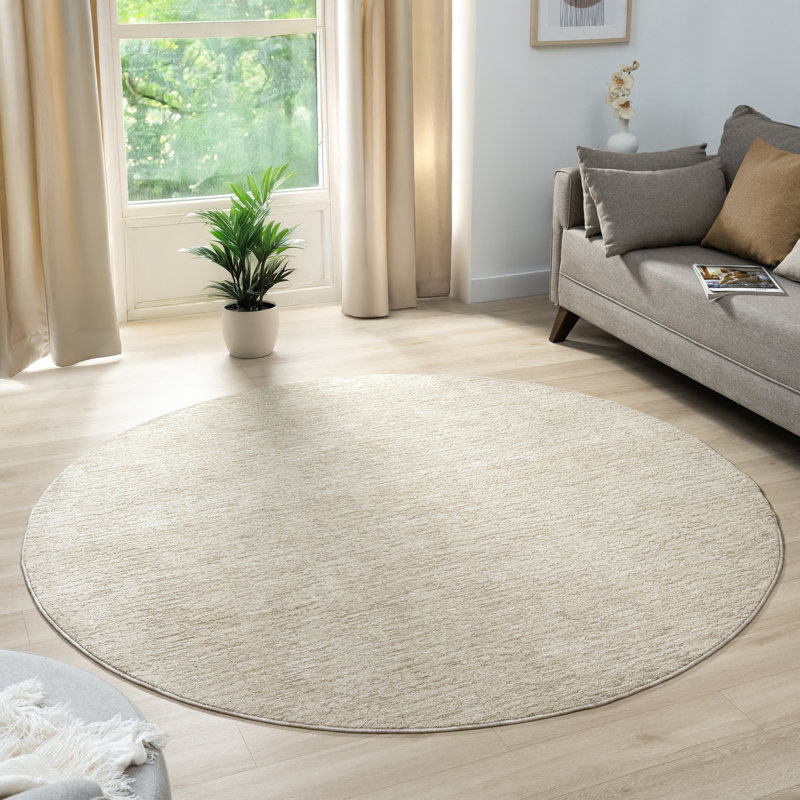 Tapis d'intérieur haute performance beige High-Low Modern Farmhouse, Rond 6 pi