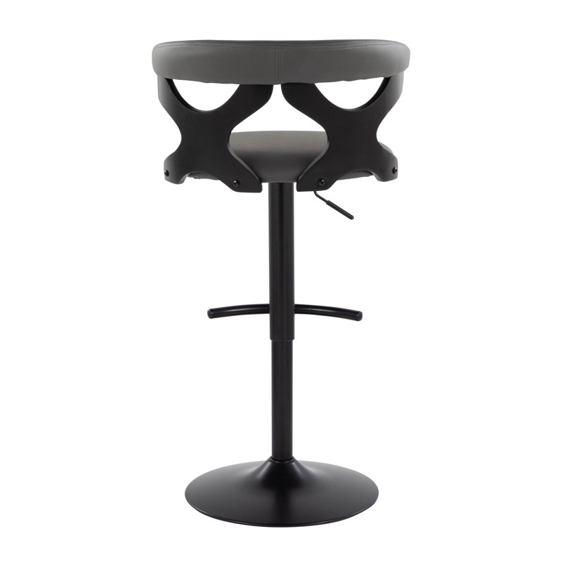 Tabouret de bar pivotant et réglable au design contemporain avec repose-pieds arrondi en forme de T - Paquet de 2, similicuir gris et métal noir