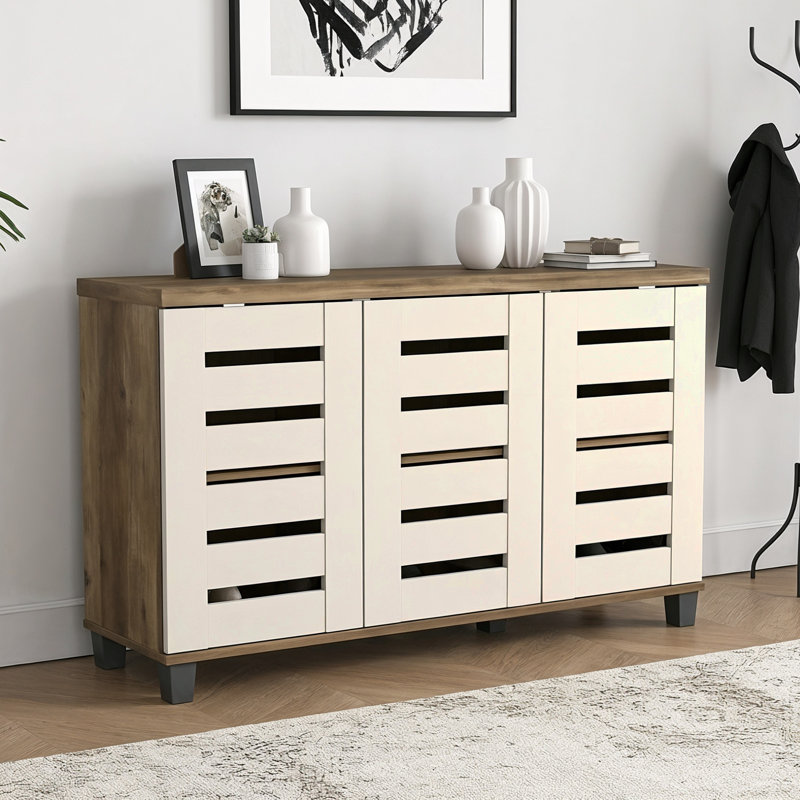 Lismore 16 Pair Shoe Storage Cabinet, Knotty Oak/Parchment