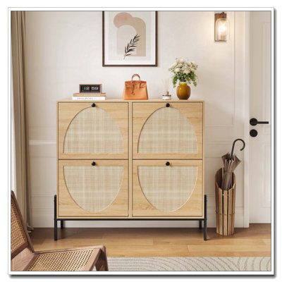 Armoire à chaussures en rotin avec 4 portes rabattables