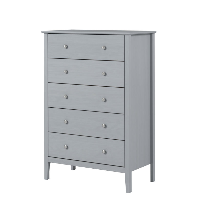 Arzell Solid Pinewood/MDF 5 Drawers Chest, Light Gray