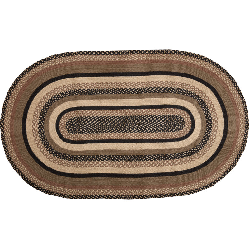  Tapis noir / gris à motif géométrique en jute tressé, Ovale 3 po x 5 pi