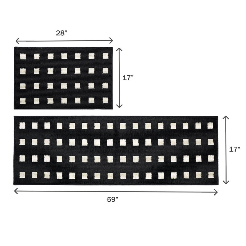 Tapis absorbant et lavable à la machine 2 pièces Kitchen Mats, Rectangle 1 pi 5 po x 4 pi 11 po, Noir