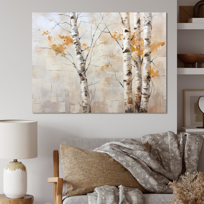 Beauté de bouleau argenté beige sur toile, H 30 po x l 40 po x P 1,5 po, Toile tendue