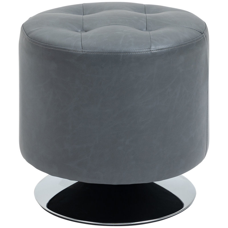 HOMCOM 360° Swivel Foot Stool Round PU Ottoman With Thick Sponge Padding And Solid Steel Base