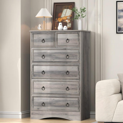6 Drawer Dresser, Tall Wood Chest of Drawers Dressers for Bedroom, Living Room, Gray