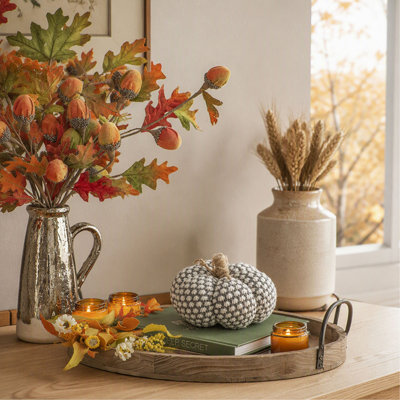 Set of 4, 6x6x5 Inch Knit Pumpkin Ornament, for Fall Harvest and Thanksgiving Decor