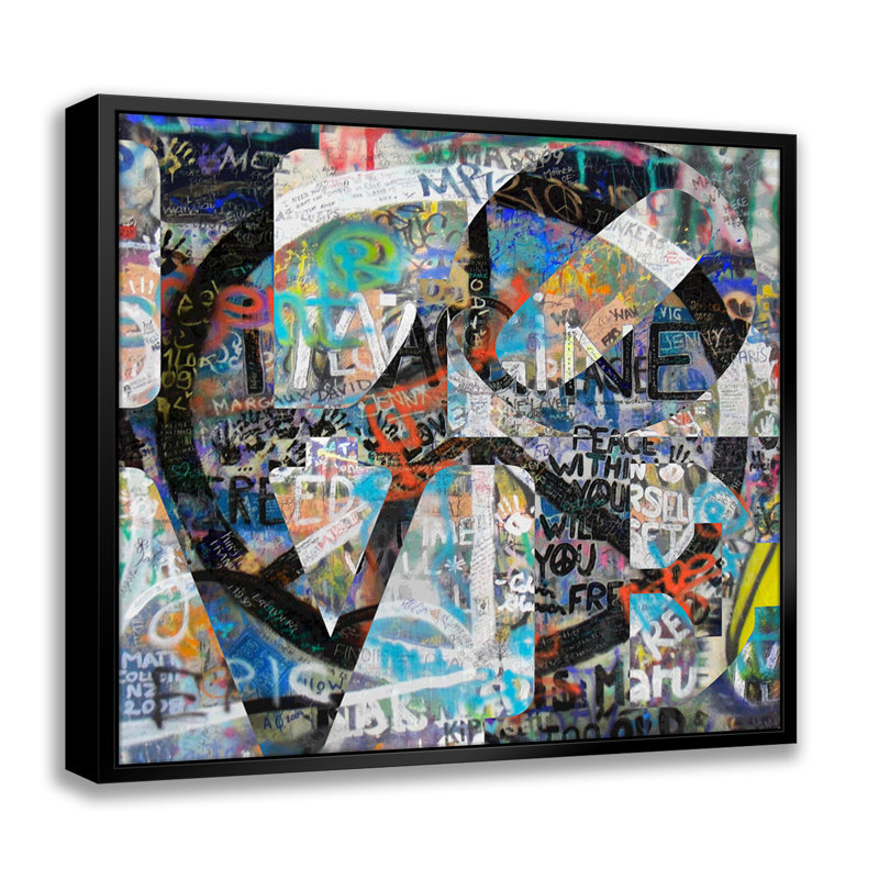 «Peace Love Pop Art», estampe numérique sur toile avec cadre flottant vertical, H 18 po x l 18 po
