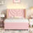 Kids Bed with LED Lights & Storage, Velvet Upholstered Wingback Platform Bed Frame, Noise-Free, Twin Size-209422865-209422864