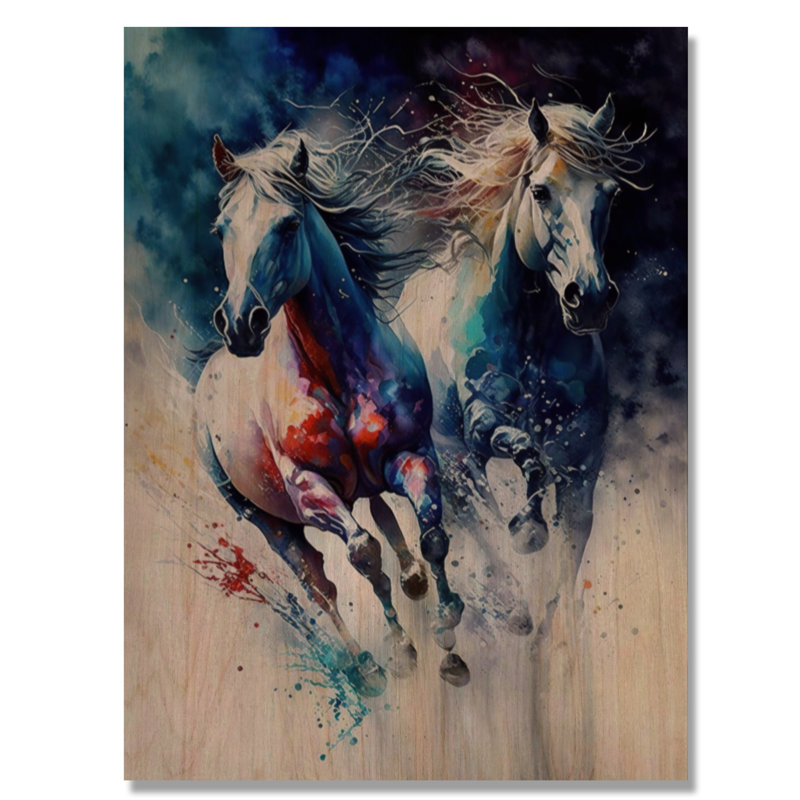 Kaylyn Horses Courir III - impression sans cadre sur bois, H 20 po x l 12 po x P 1 po