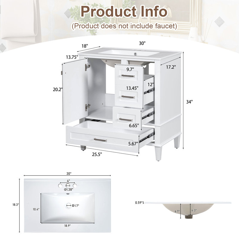 Ensemble de meuble-lavabo 30 po avec lavabo, Blanc