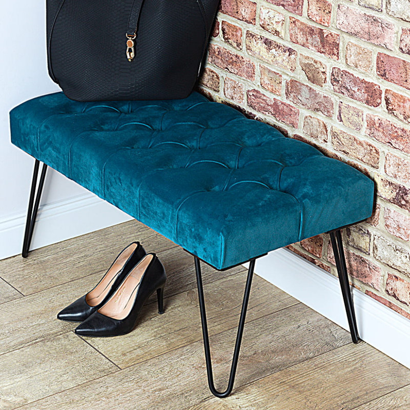 Velvet Upholstered Bench, Sea Green, H40 x W120 x D40cm