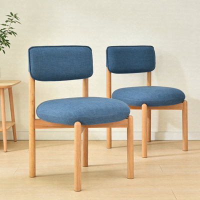 Modern Wooden Dining Chairs (Set Of 2), Upholstered Linen Fabric Chairs With Solid Wood Frame And Cushioned Seat