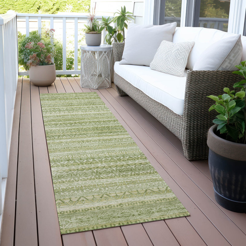 Machine Washable Indoor/Outdoor Xhevrie Sage Rug, Runner 2'3" x 7'6"