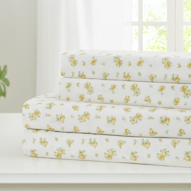 Ensemble de draps en microfibre 4 pièces Modern, King Sheet Set with 2 Pillowcases, Or rose doux