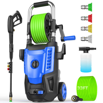 Laveuse à pression électrique 5000PSI, Power Wahser avec tuyau de pression de 33 pieds, 4 buses et canon à mousse, Powerwahser pour les entrées de voitures, bleu