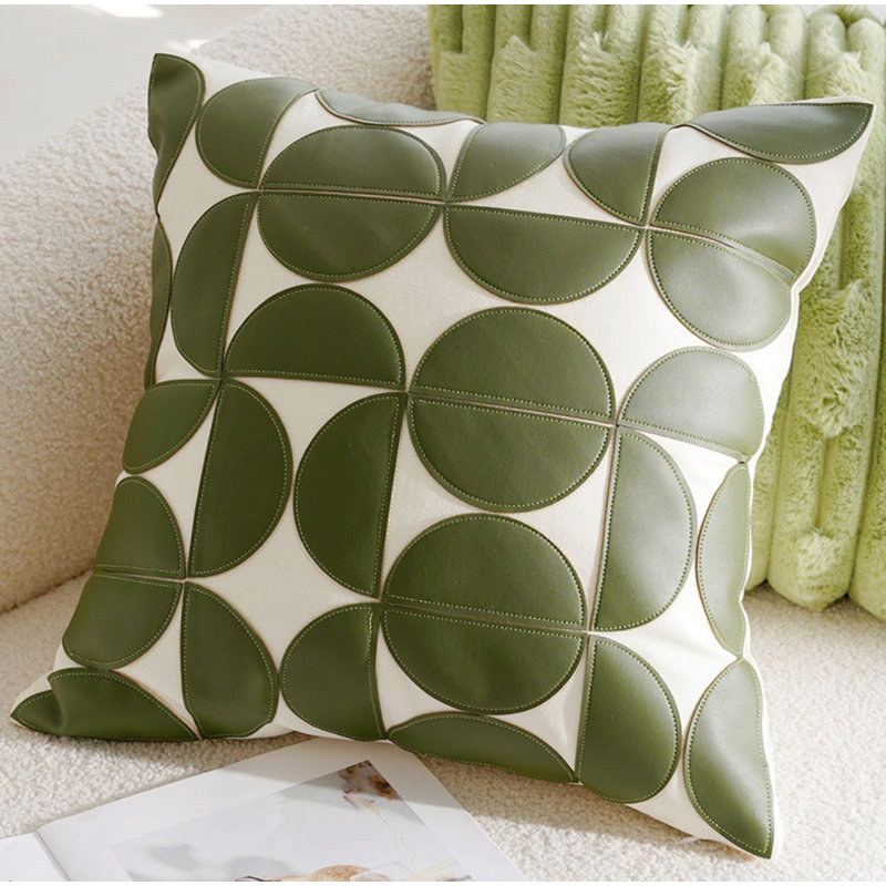 Geometric Faux Leather Cushion Cover, Black