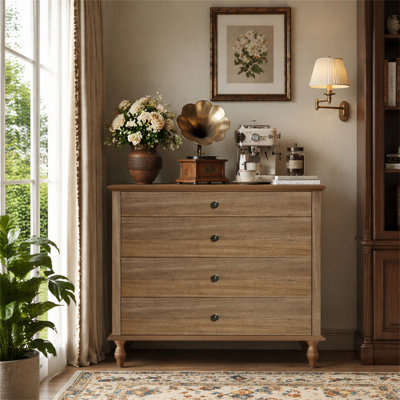 Grande commode à 4 tiroirs avec pied en bois massif