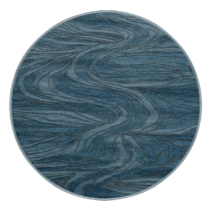 Tapis bleu turc lavable à la machine, Rond 6 pi