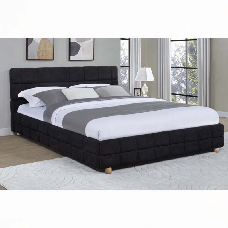 Lit rembourré en tissu molletonné à profil bas, Noir, noir, noir, noir