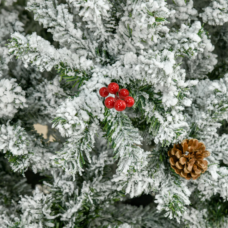 Pin vert élancé floqué / givré arbre de Noël et pomme de pin, 9 pi
