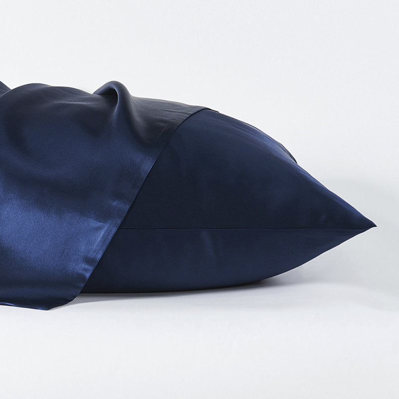 Taie d'oreiller 100% soie de mûre, Bleu marine, Taie d'oreiller pour lit simple