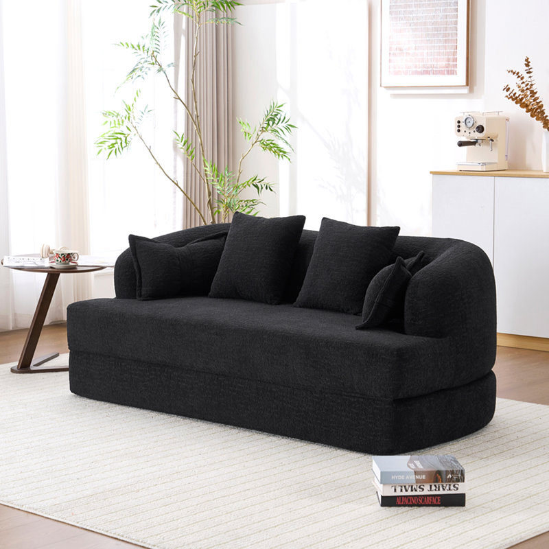 Canapé-lit 2-en-1 pliable, canapé-lit convertible pliable sans os de 70 pouces, 4 coussins, Noir