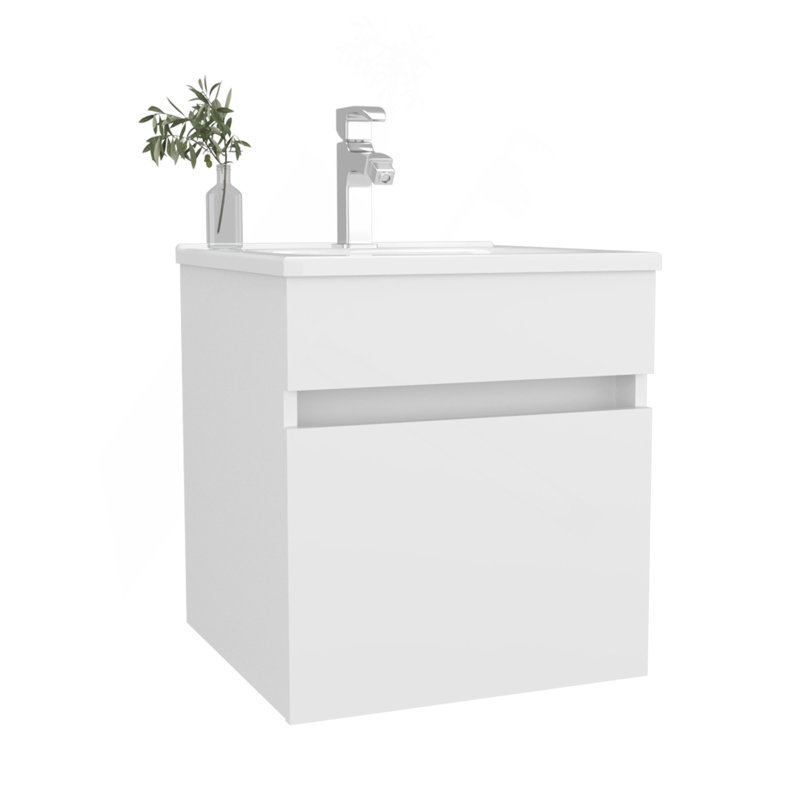 Meuble-lavabo flottant avec lavabo 1 porte Belle, blanc, Blanc