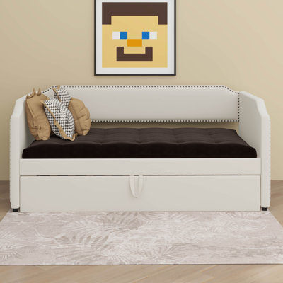 Twin Size Upholstered Daybed With Pop Up Trundle, Velvet Upholstered Daybed With Trundle