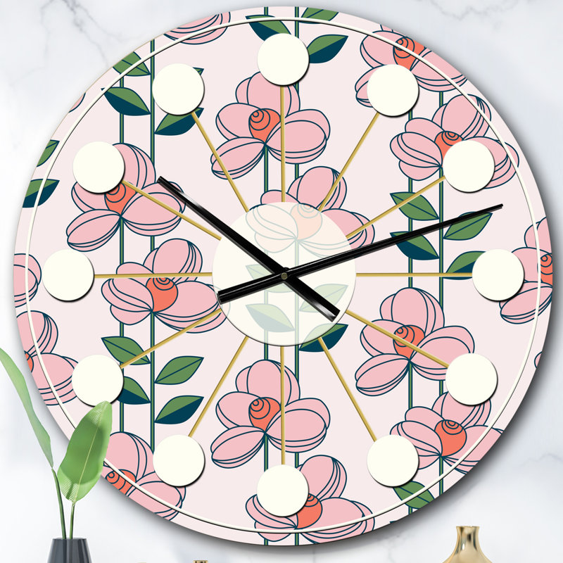 Horloge murale florale botanique rétro du milieu du siècle, Surdimensionné