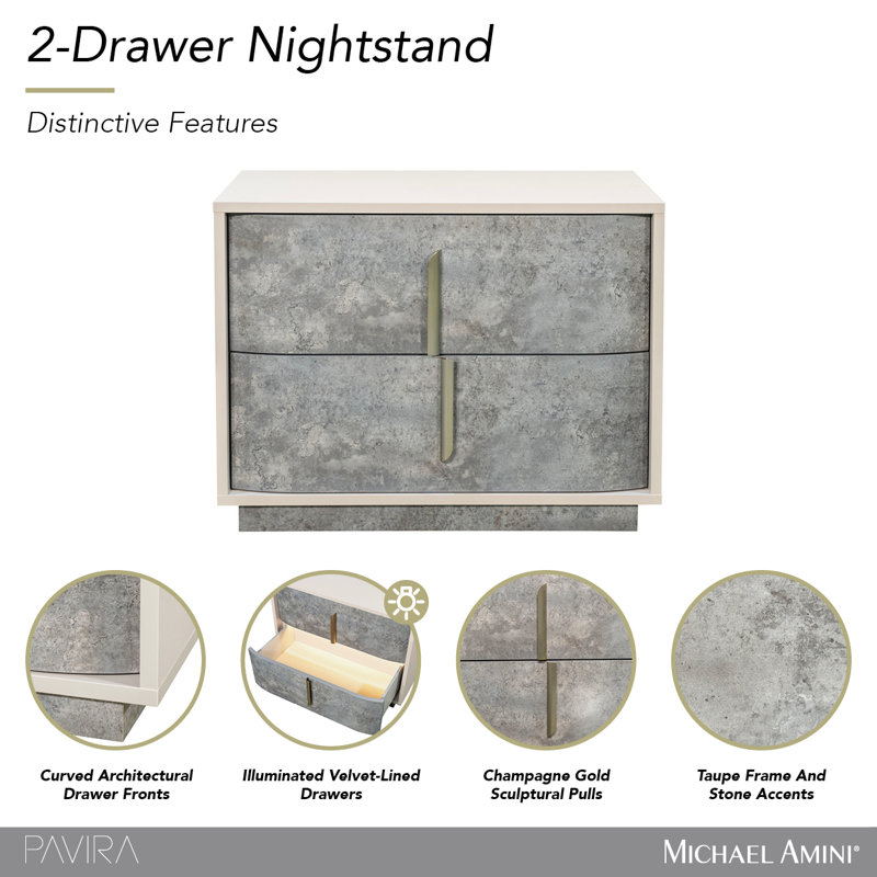 Pavira 2-Drawer Nightstand - Stone