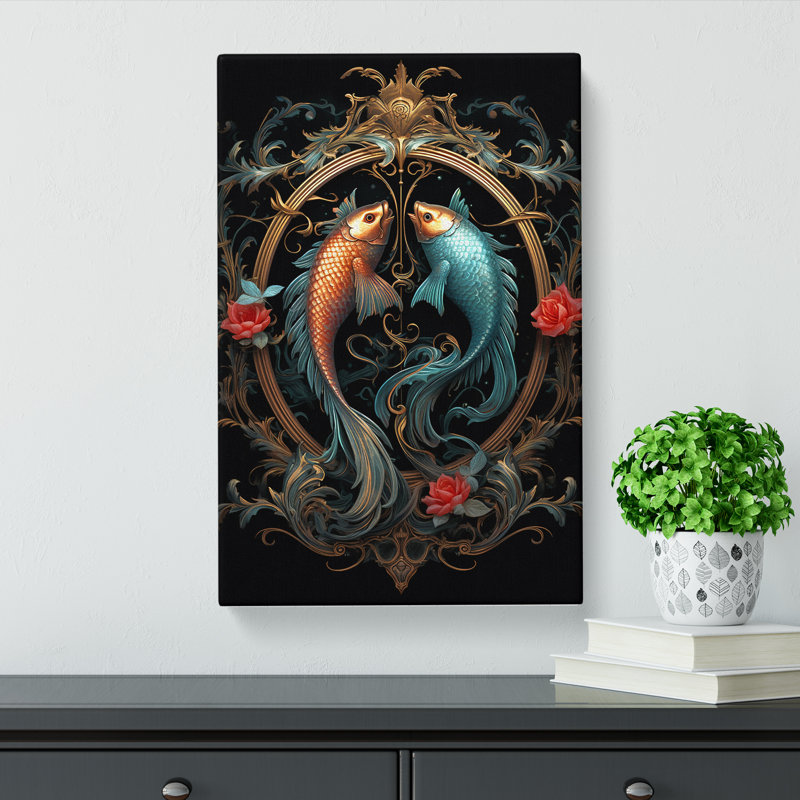 Pisces Fish Zodiac Victorian Art - Wrapped Canvas, 50cm H x 35cm W x 3cm D