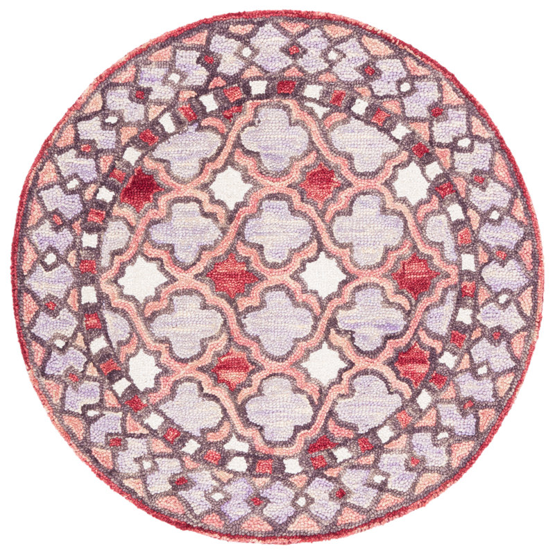 Hand Tufted Wool/Cotton Oriental Rug in Red/Pink, Round 5'