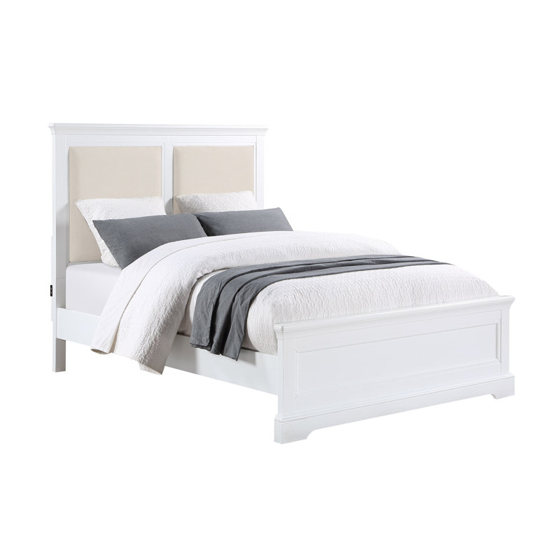 Huey Upholstered Standard Bed, White, Queen