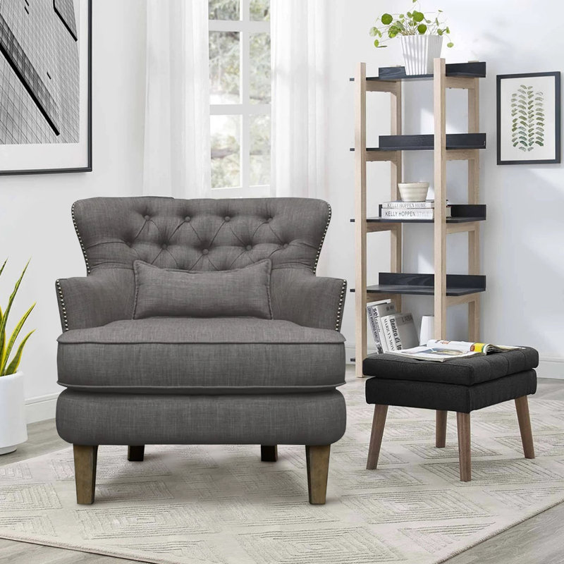 Fauteuil l 32 po capitonné en lin, 100% lin gris foncé