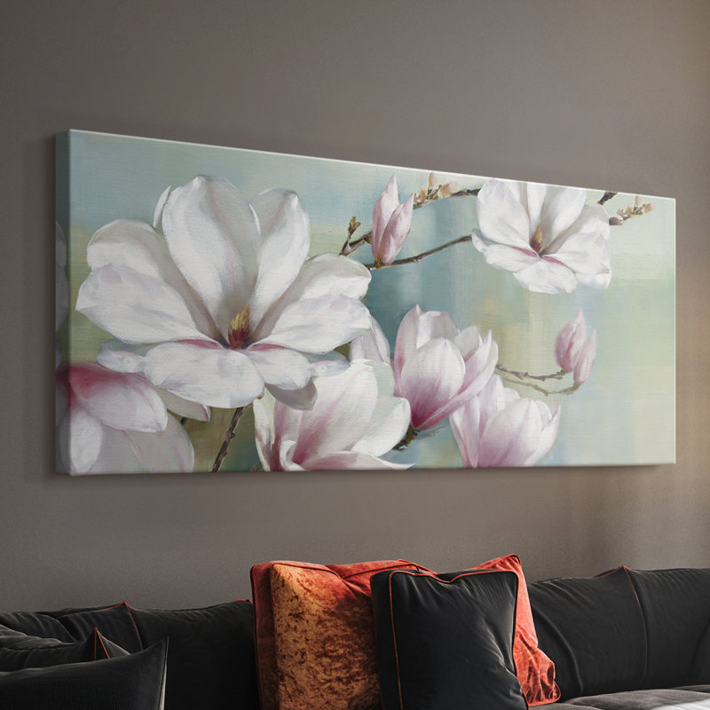 Fleurs de magnolia - Toile tendue avec châssis - Prêt à accrocher, H 12 po x l 30 po