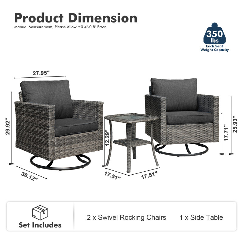 Harbin Wicker 2 - Person Patio Conversation Set with Cushions, Black