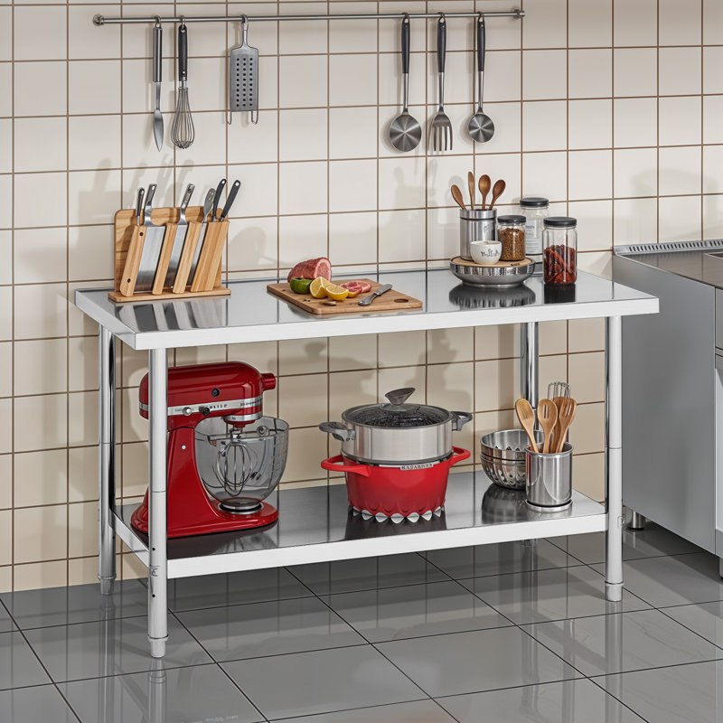  Stainless Steel Table With Undershelf, 14" H x 48" L x 24" W